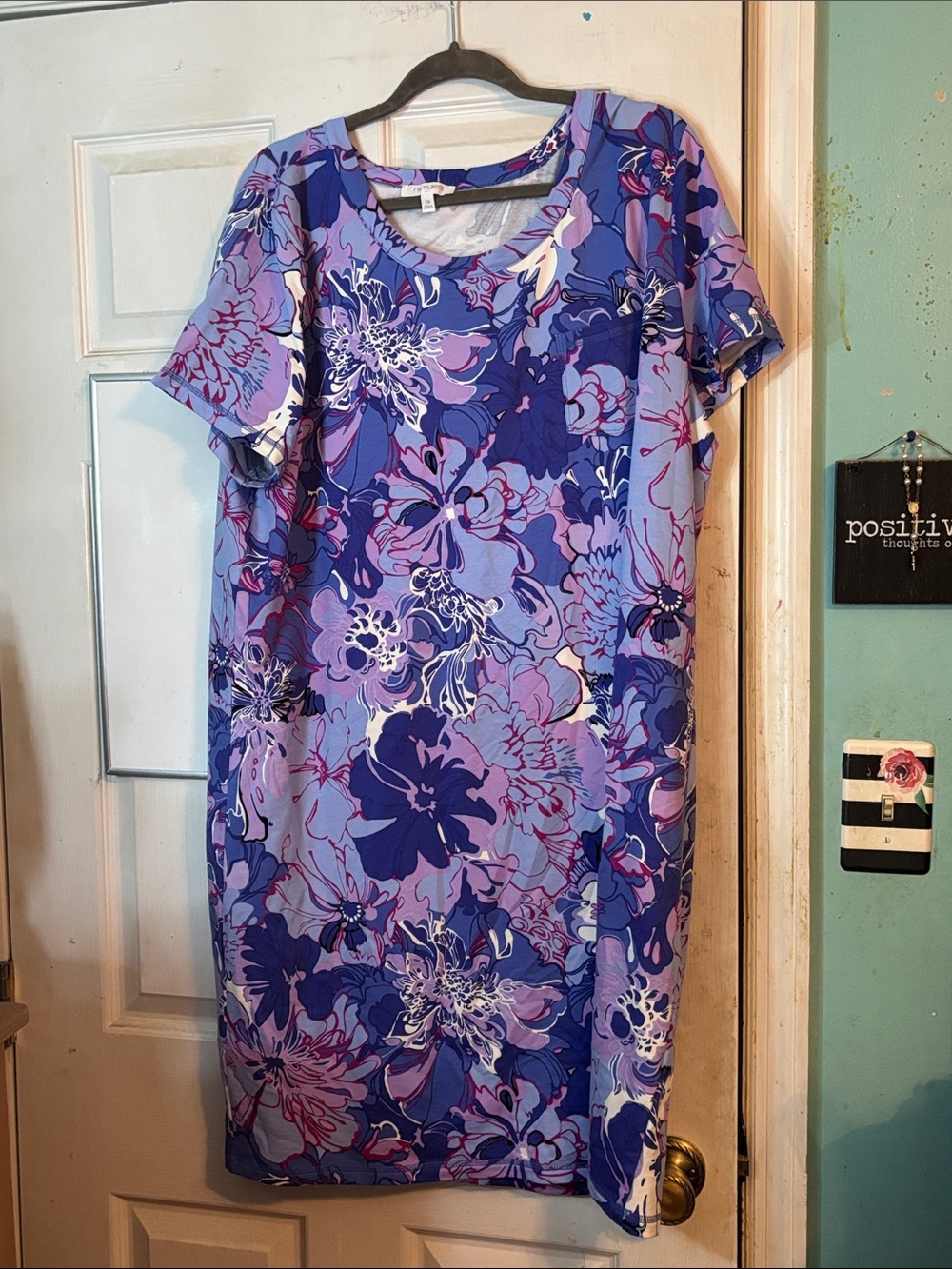 T by Talbots Floral Scoop Neck Shift Dress in Purple and Lavender Size 2X